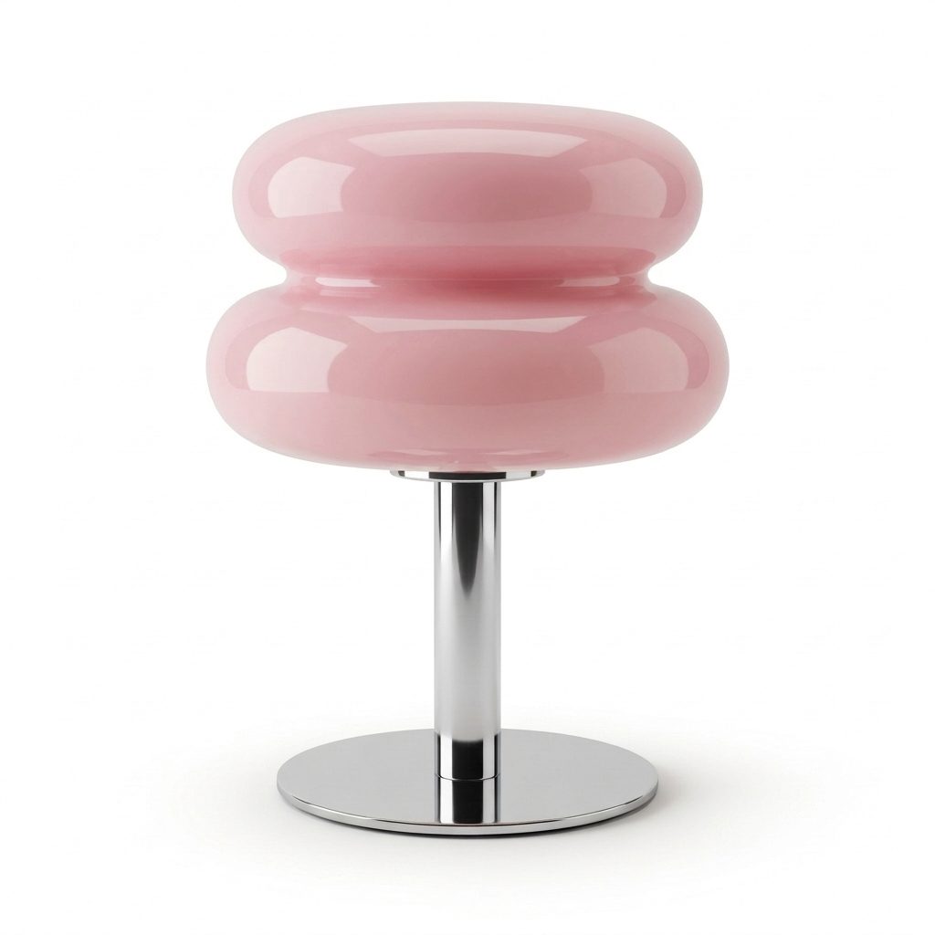 Lampada da tavolo design stile Bauhaus in vetro opalino, tre tonalità di luce, colore rosa