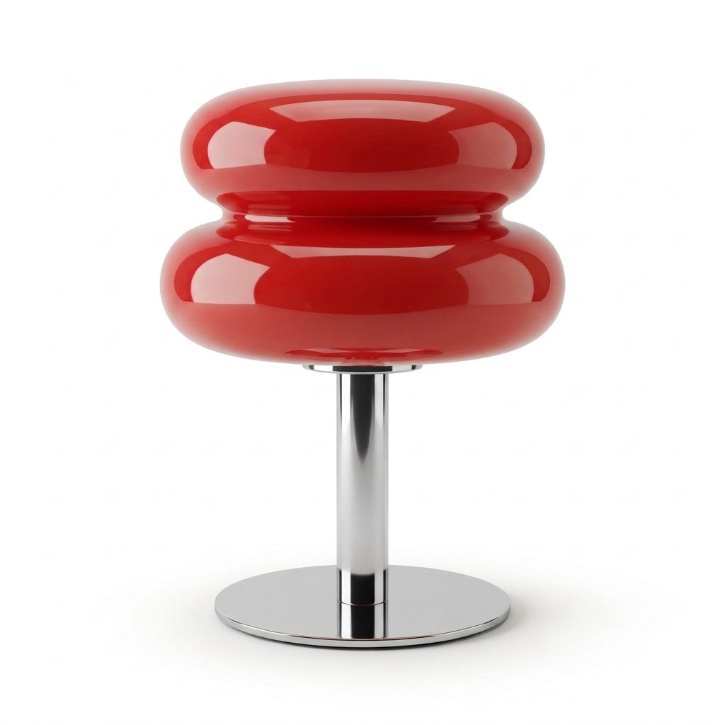 Lampada da tavolo design stile Bauhaus in vetro opalino, tre tonalità di luce, colore rosso