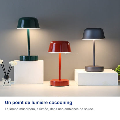 Lampada a fungo accesa, un punto luce accogliente in salotto