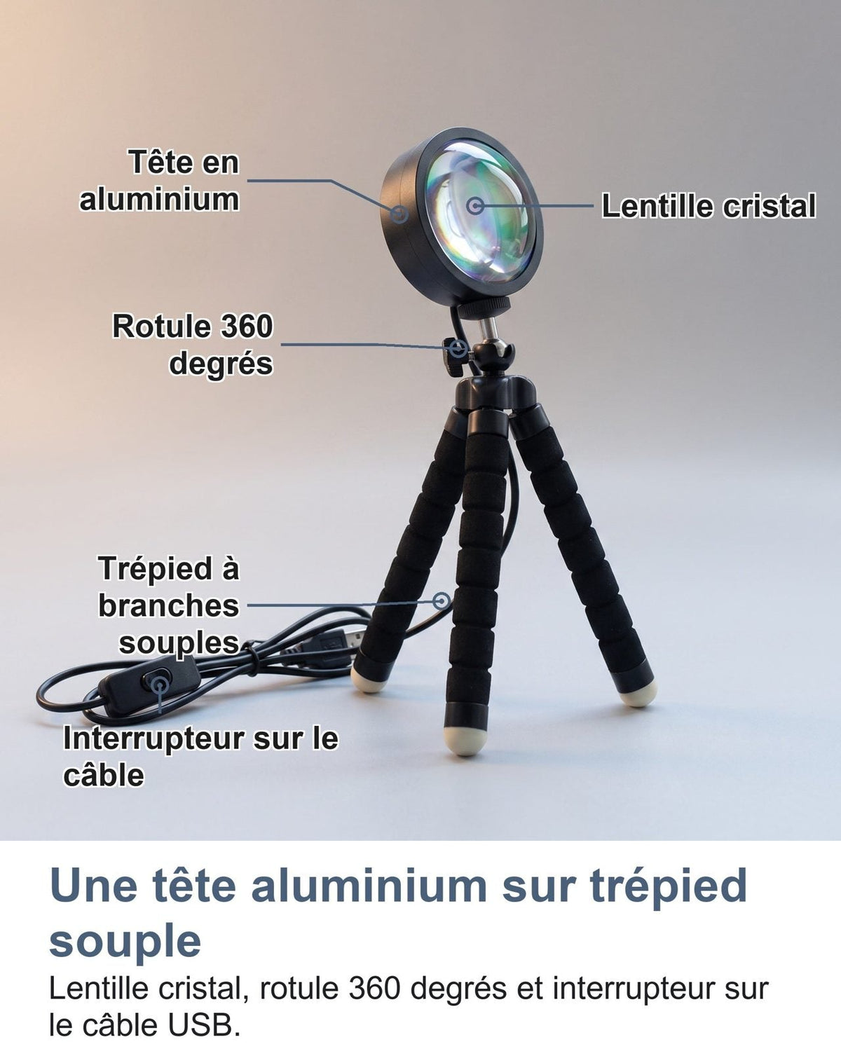 Una testa in alluminio su treppiede flessibile