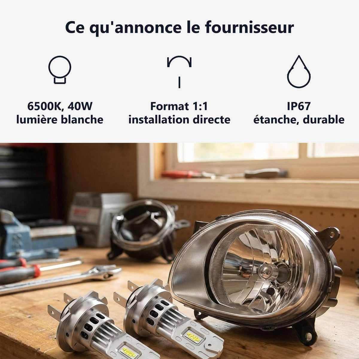Scheda con i dati della lampadina LED: 40 W, 6500K, IP67 e 30.000 ore