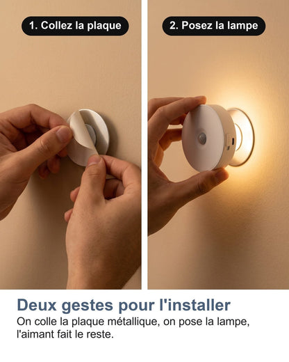 Installazione in due gesti: incolli la piastra, appoggi la luce