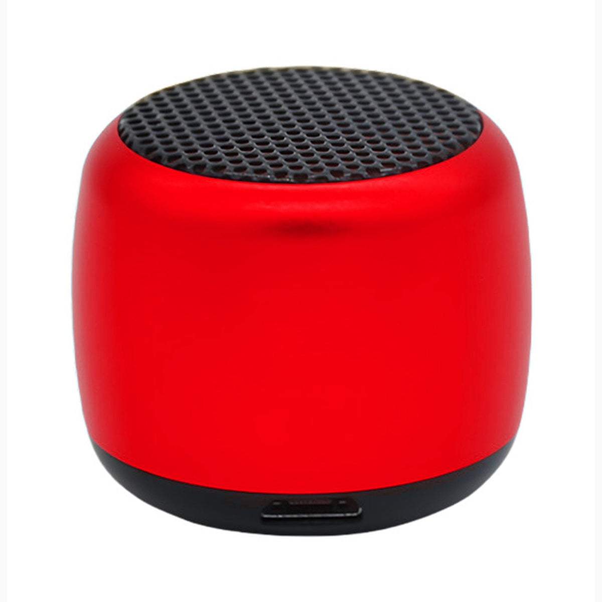 Mini cassa Bluetooth in metallo rosso, griglia nera sulla parte superiore