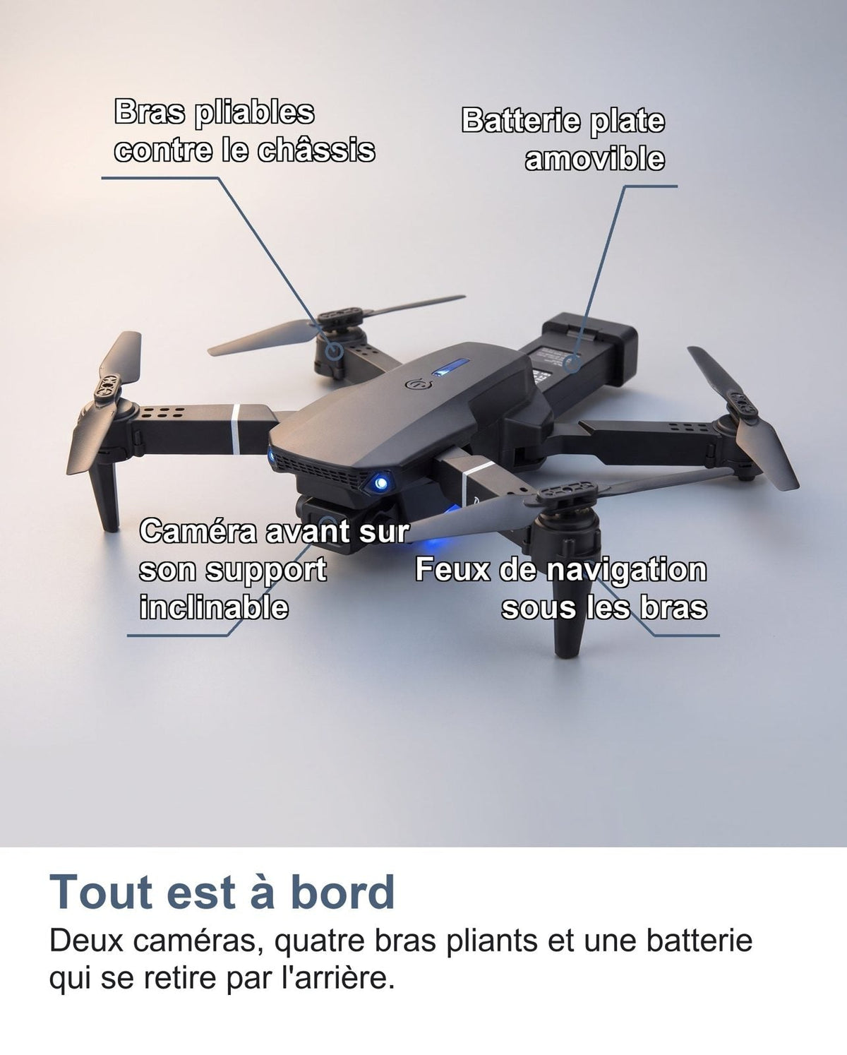Il mini drone aperto visto di tre quarti