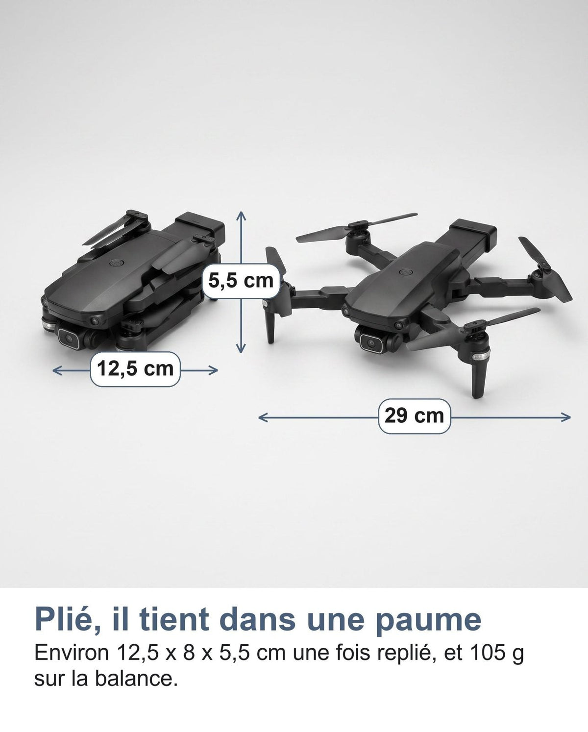 Il mini drone piegato e aperto