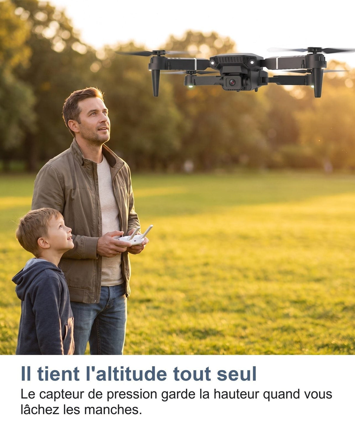 Il mini drone in volo in un parco