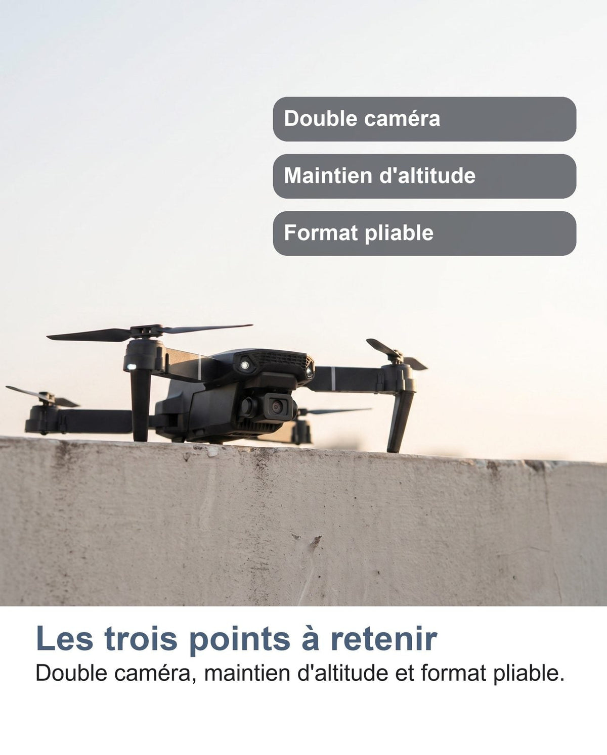 Il mini drone appoggiato su un muretto