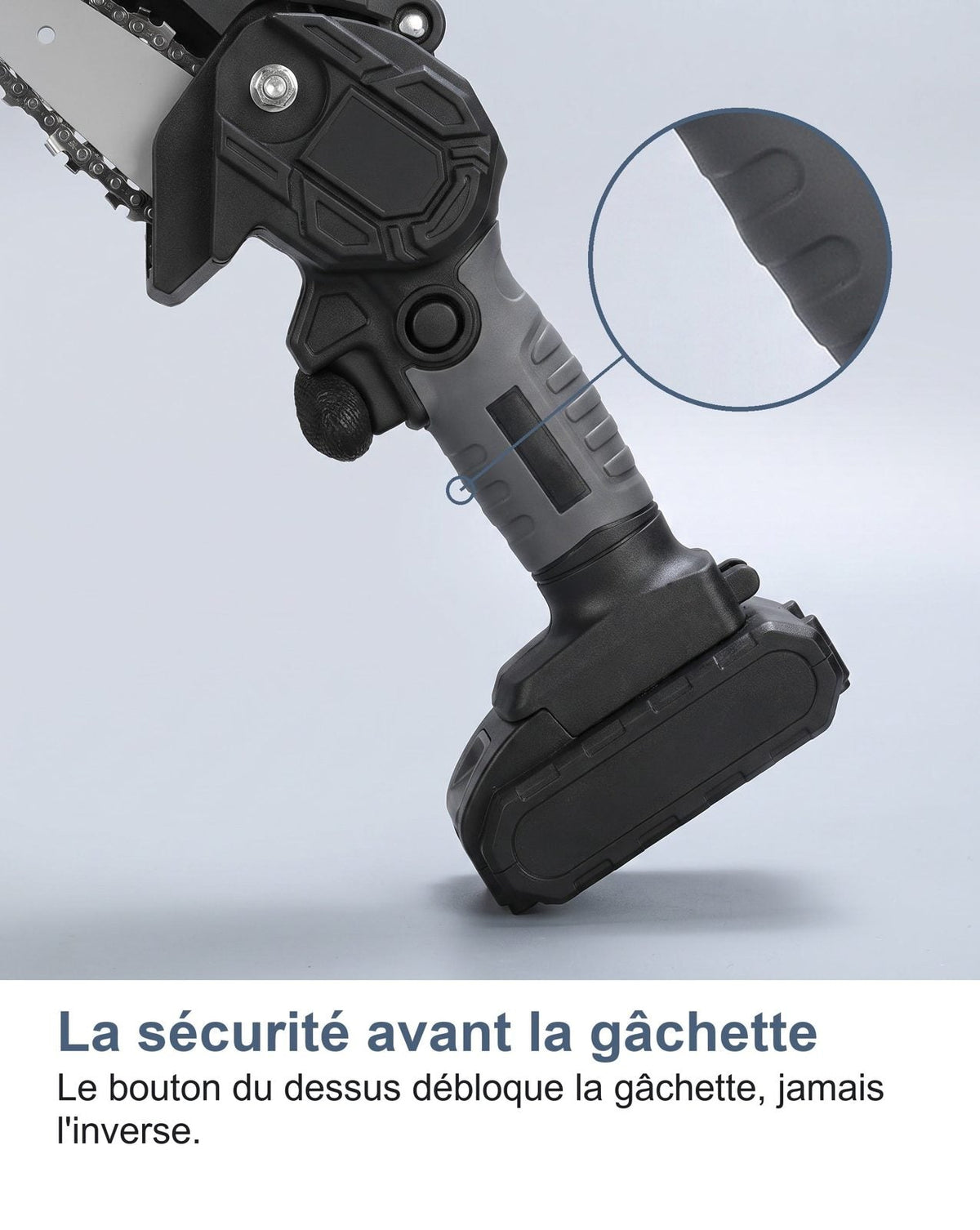 Il grilletto e il pulsante di sicurezza della motosega