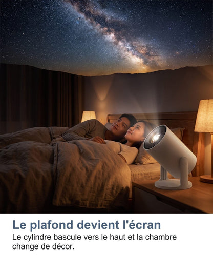 Il mini proiettore proietta un'immagine sul soffitto di una camera