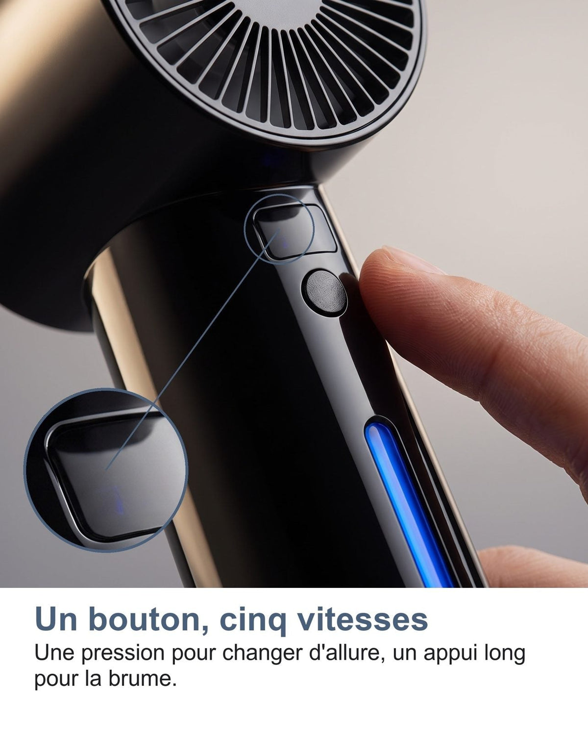 Il tasto e lo schermo del mini ventilatore turbo