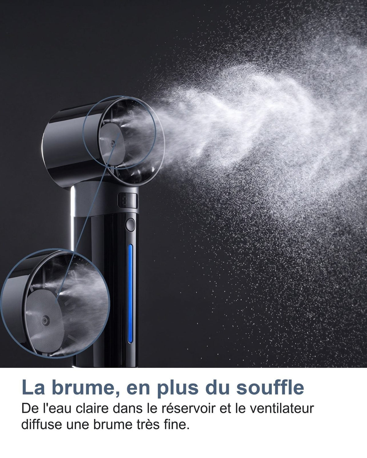 Nebbia fine che esce dal mini ventilatore turbo