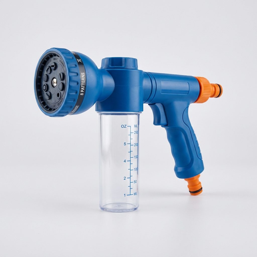 Pistola irrigazione 8 getti con serbatoio sapone, colore blu