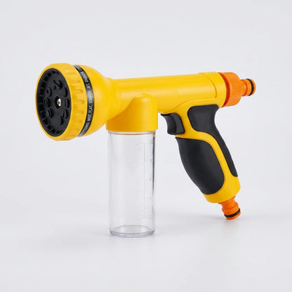 Pistola irrigazione 8 getti con serbatoio sapone, colore giallo