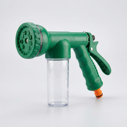Pistola irrigazione 8 getti con serbatoio sapone, colore verde