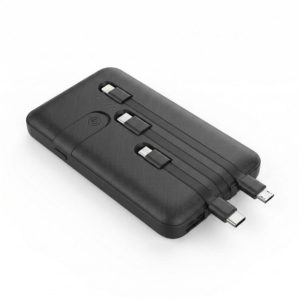 Power bank con 3 cavi integrati, colore nero