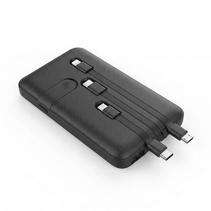 Power bank con 3 cavi integrati, colore nero