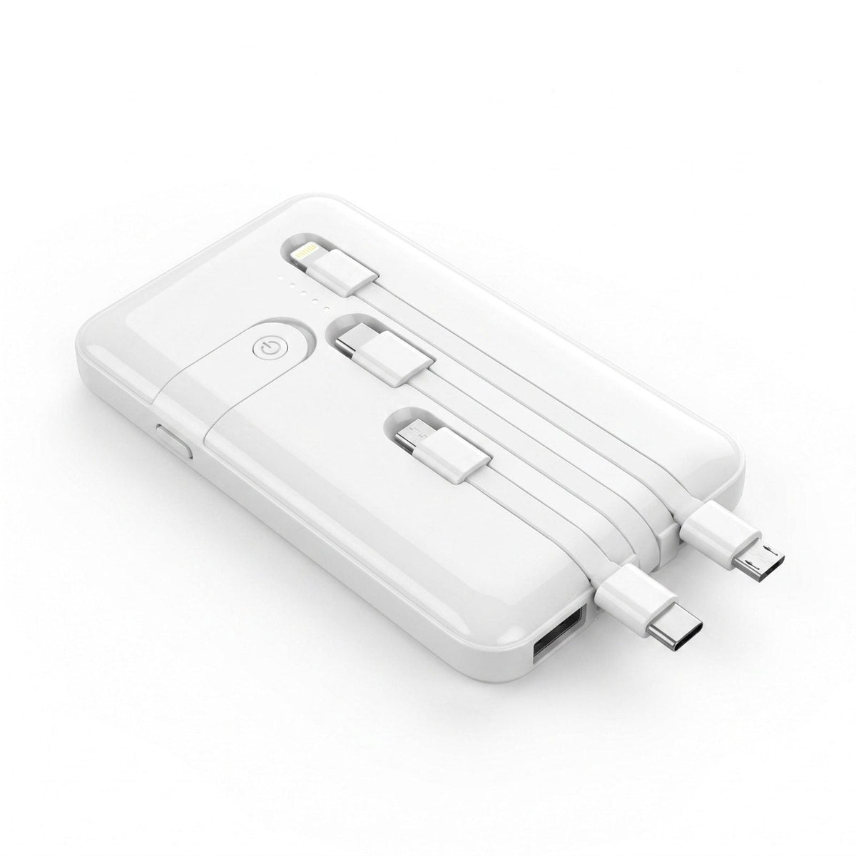 Power bank con 3 cavi integrati e spia LED