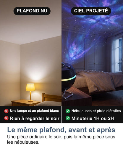 Lo stesso soffitto di una camera, nudo e poi coperto di stelle e nebulose