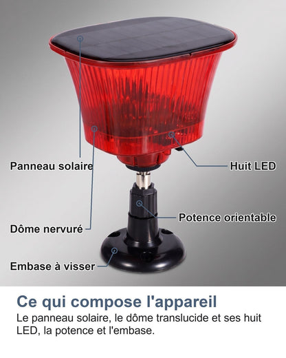 Com'è fatto: il pannello solare, la cupola traslucida con gli otto LED, il braccio e la base