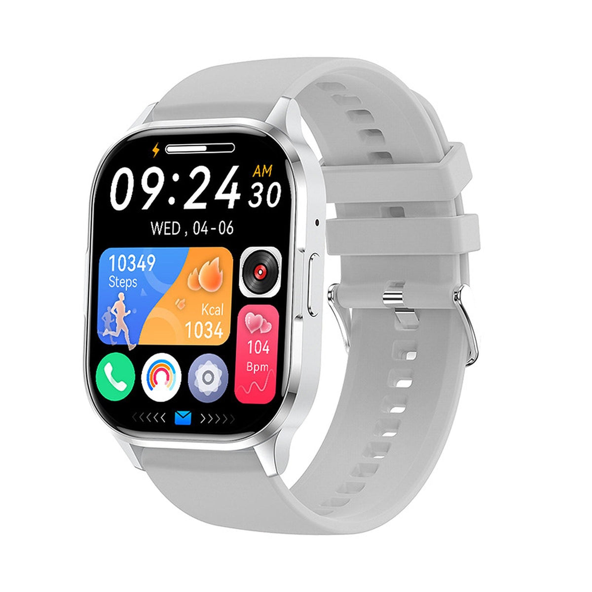 Smartwatch quadrato con chiamate Bluetooth, colore argento silicone