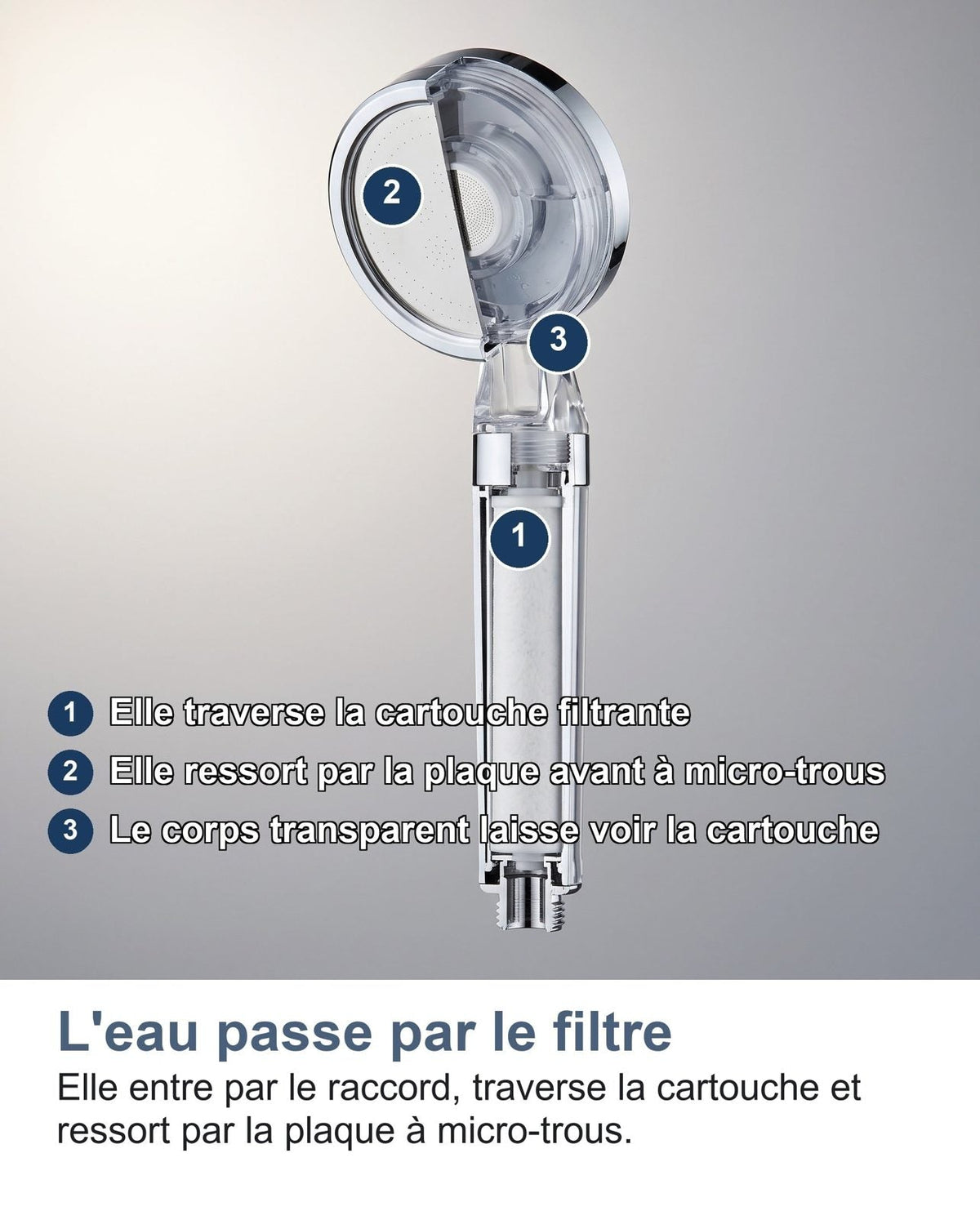 Sezione del soffione doccia con filtro