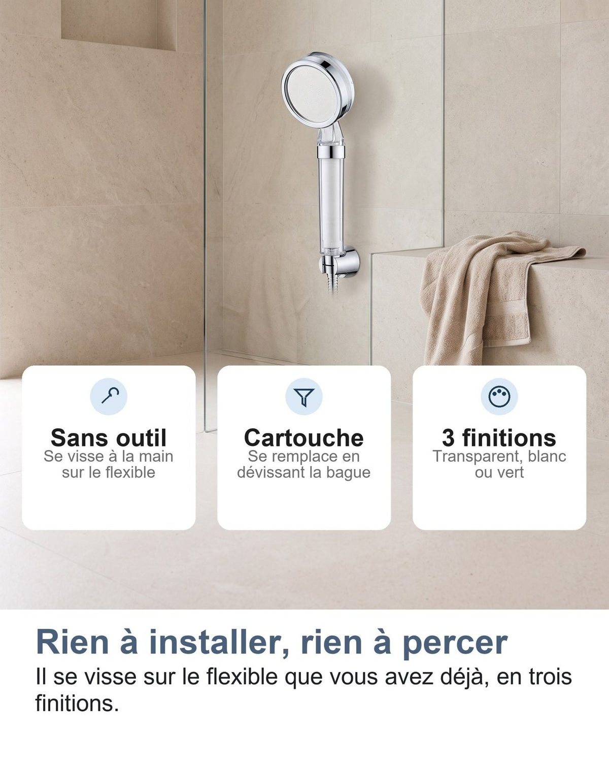 Il soffione doccia con filtro sul suo supporto