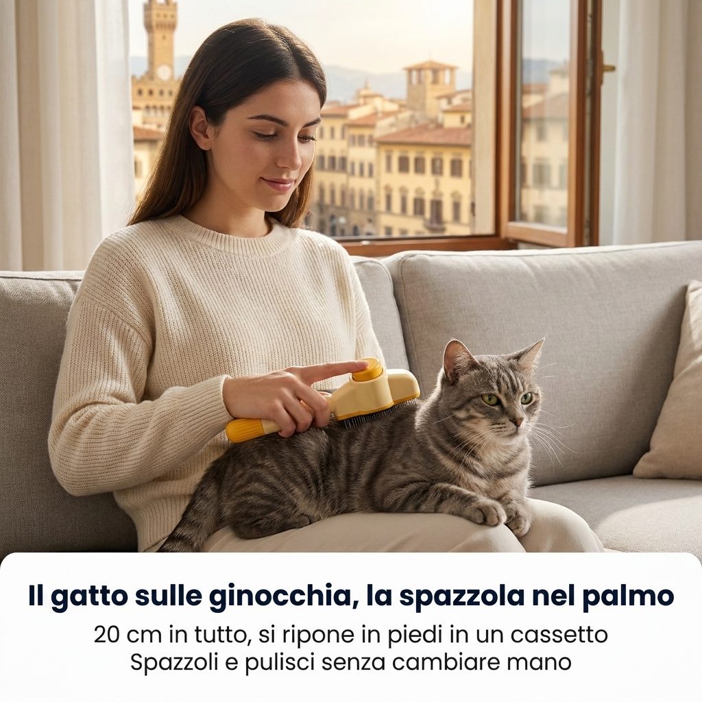 Il gatto sulle ginocchia, la spazzola nel palmo