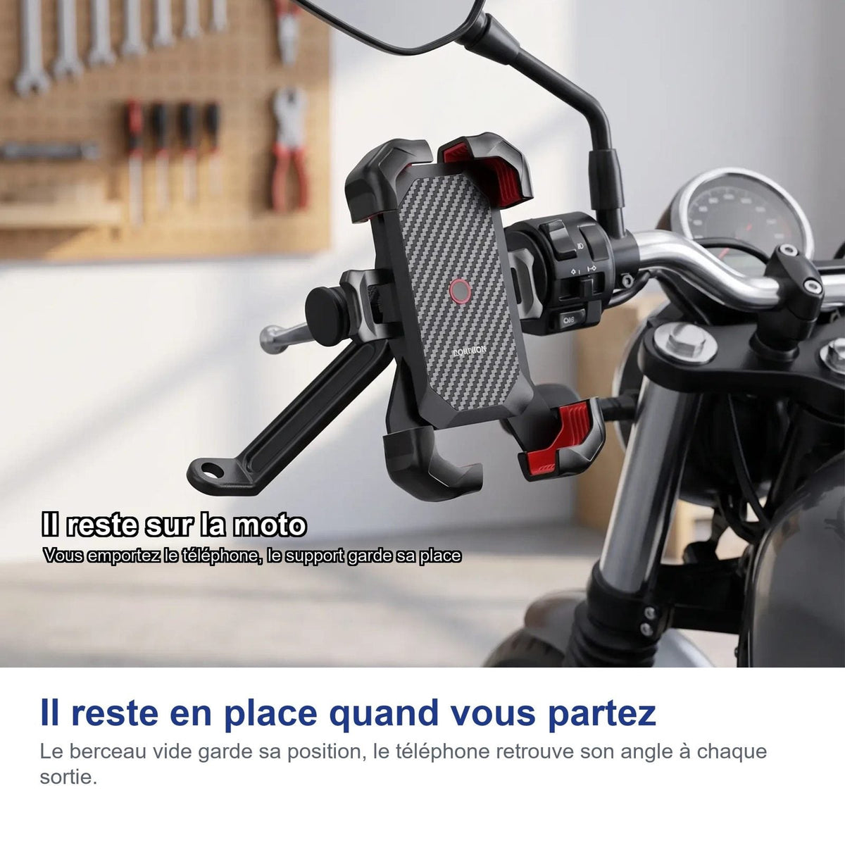 Il supporto resta sulla moto quando il telefono viene tolto