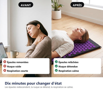 Prima e dopo dieci minuti sul tappetino: spalle rilassate, nuca distesa, respiro calmo