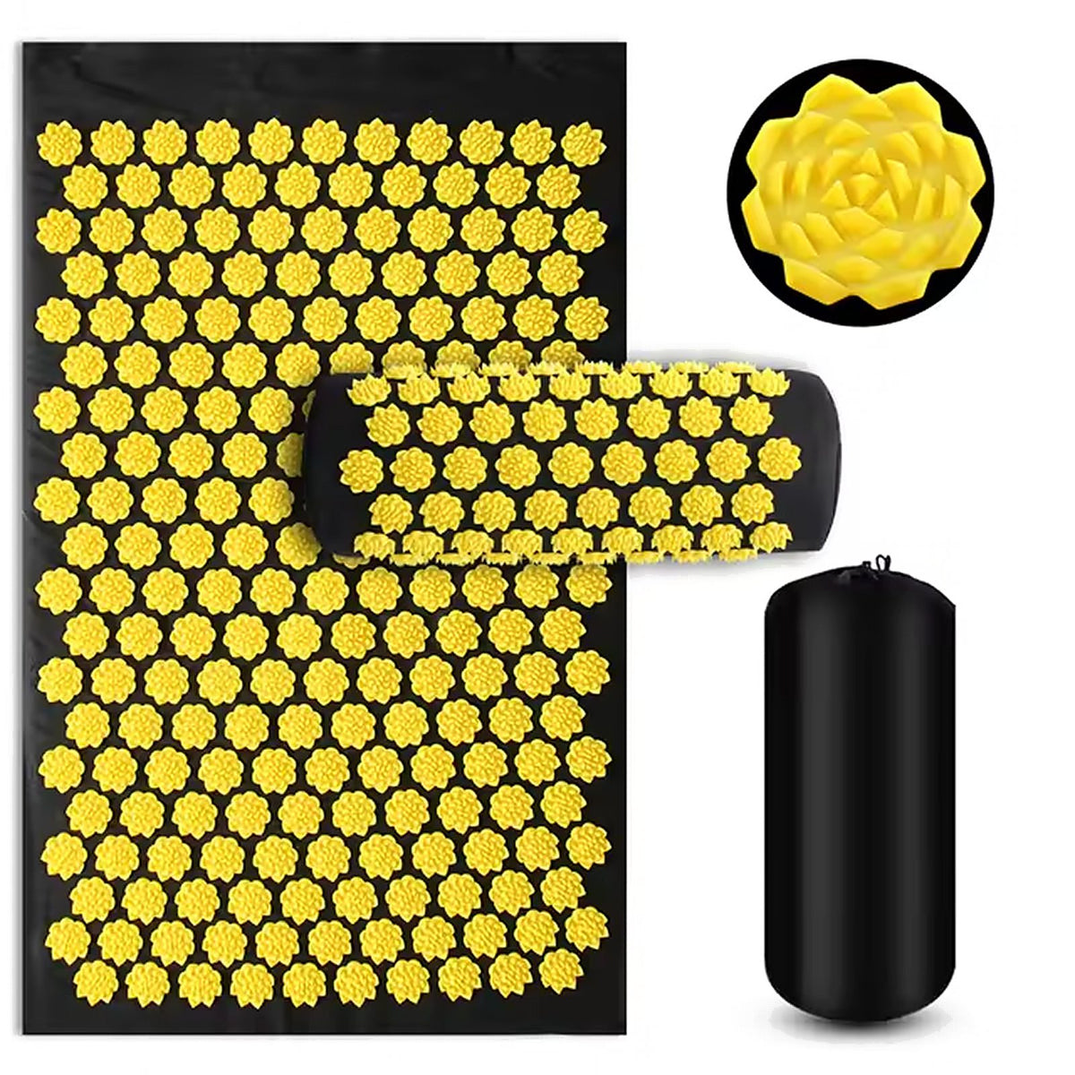 Tappetino agopressione con cuscino e borsa da trasporto, 5.000 punte, colore giallo