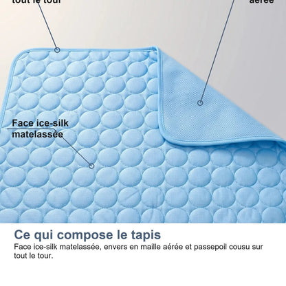 Lato in ice silk trapuntato, rovescio in rete traspirante e bordino del tappetino