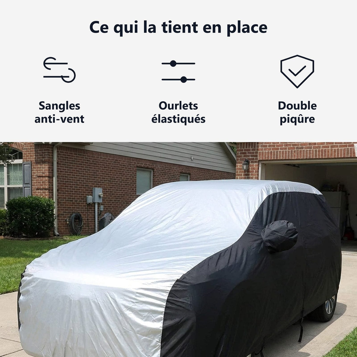 Cinghie, orli elastici e cuciture rinforzate del telo copriauto