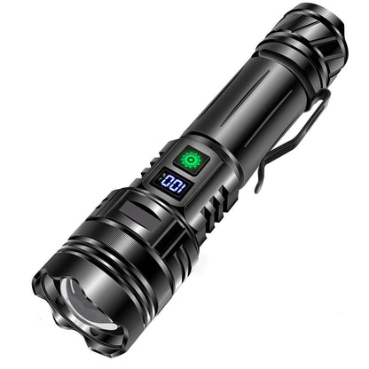 Torcia LED ricaricabile potente con testa zoomabile e display LCD