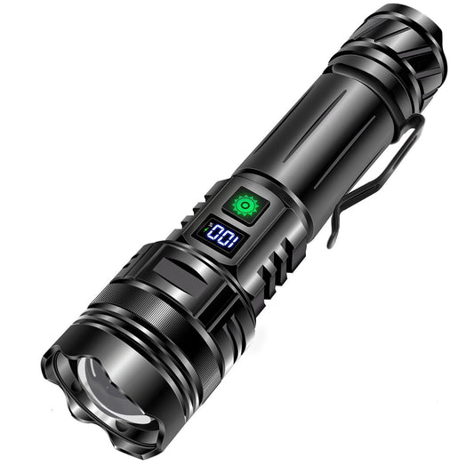Torcia LED ricaricabile potente con testa zoomabile e display LCD