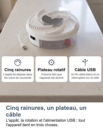 Cinque scanalature, un piatto, un cavo: esca, rotazione e alimentazione USB