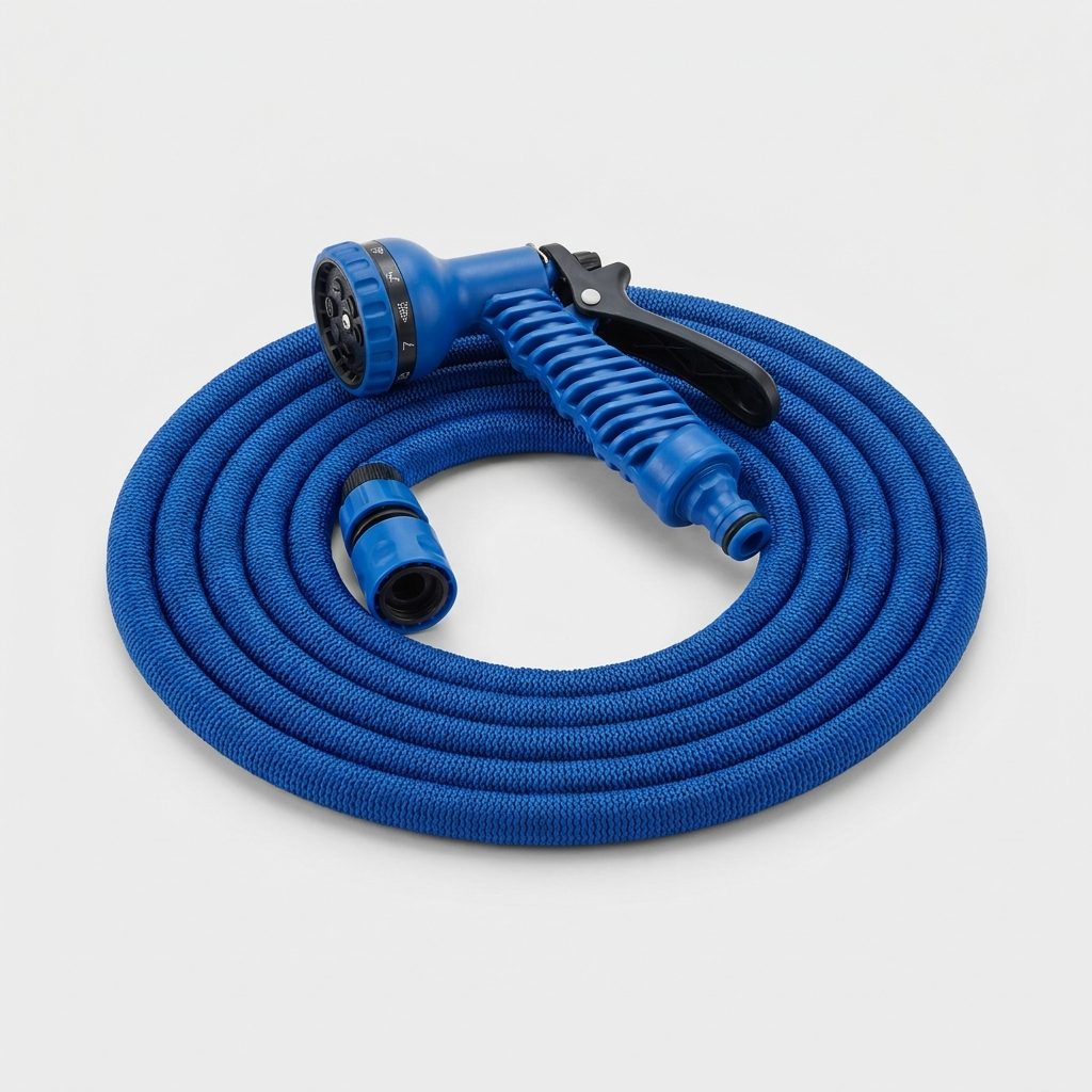 Tubo estensibile da giardino con pistola a 7 getti, colore blu