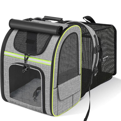 Zaino trasportino per animali, colore grigio e verde