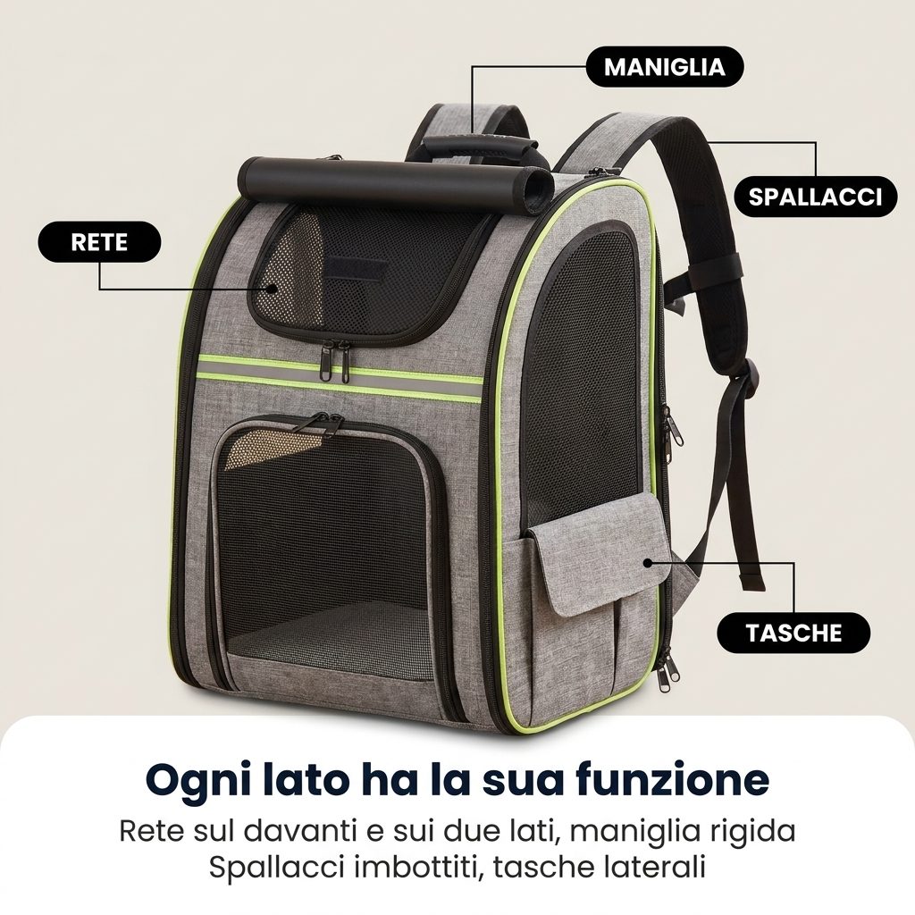 Gli elementi dello zaino trasportino gatto